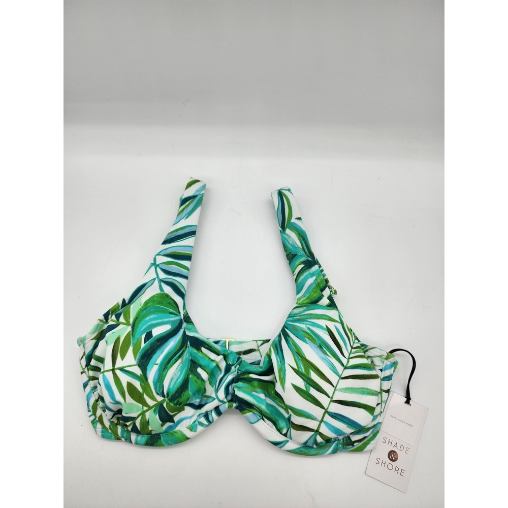 Shade & Shore Tropical Palm Leaf Underwire Bikini Top Green White 34C NWT